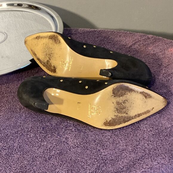 Paloma Women's Italian Made Shoes Black Suede 8B‎ Studs 3” Heals - Picture 7 of 10